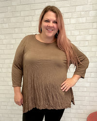 Brown Scoop Neck Crinkle Top