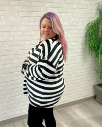 Striped Faux Fur Pullover | Black & White