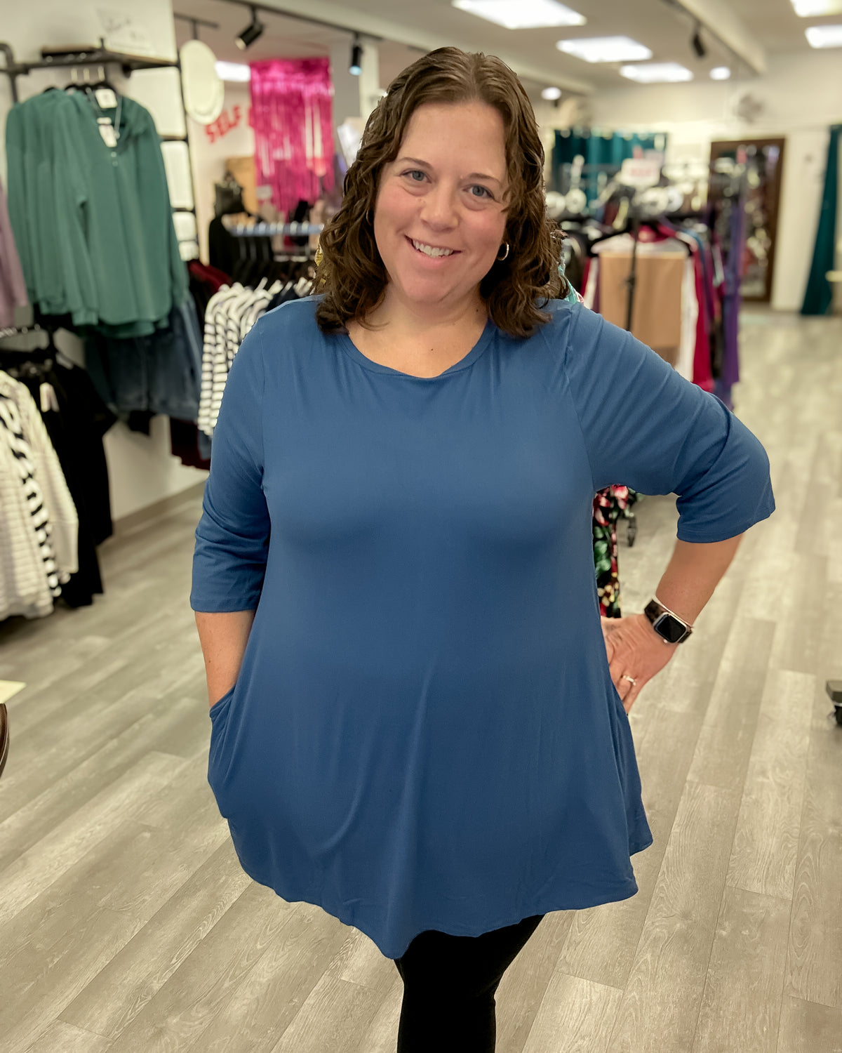 3/4 Sleeve Tunic with Pockets | Blue