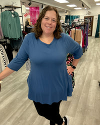 3/4 Sleeve Tunic with Pockets | Blue