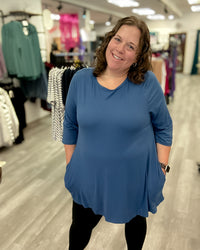 3/4 Sleeve Tunic with Pockets | Blue