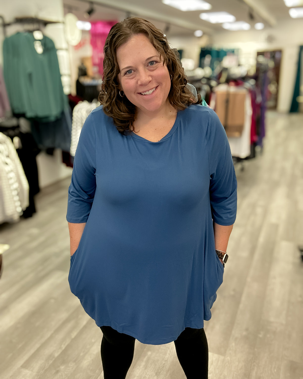 3/4 Sleeve Tunic with Pockets | Blue