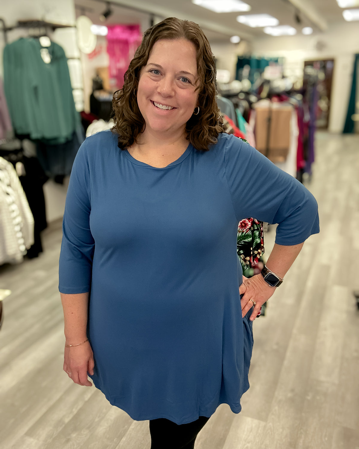 3/4 Sleeve Tunic with Pockets | Blue