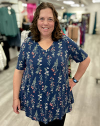 Navy Floral V-Neck Tunic