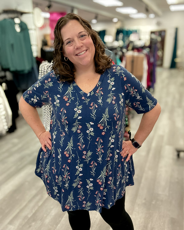 Navy Floral V-Neck Tunic