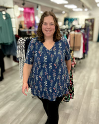 Navy Floral V-Neck Tunic