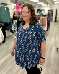 Navy Floral V-Neck Tunic