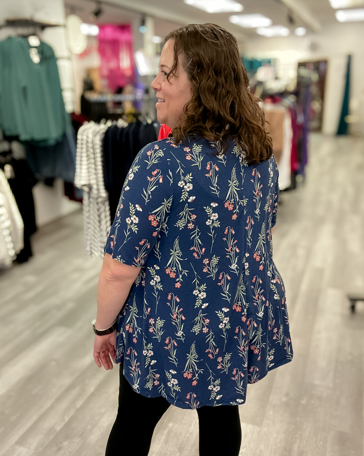 Navy Floral V-Neck Tunic