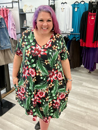 Tropical V-Neck Dress with Pockets