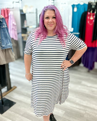 Short Sleeve Navy Striped Dress