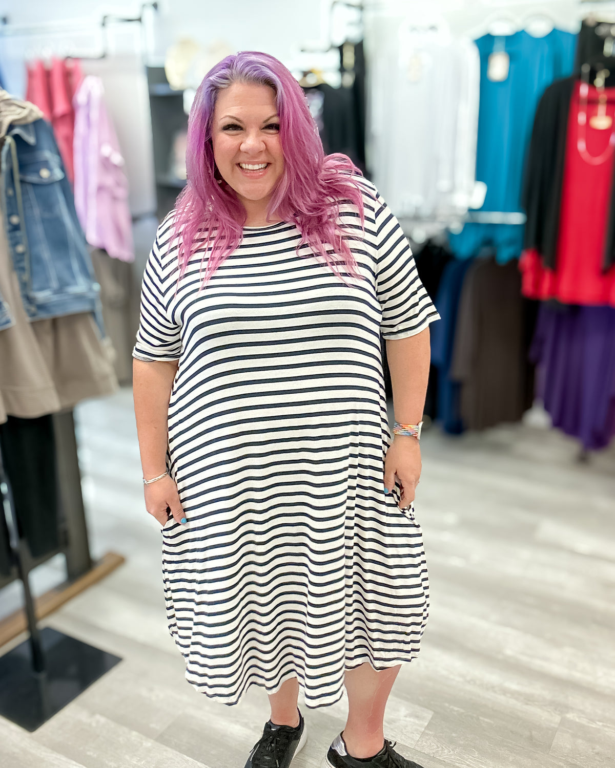 Short Sleeve Navy Striped Dress