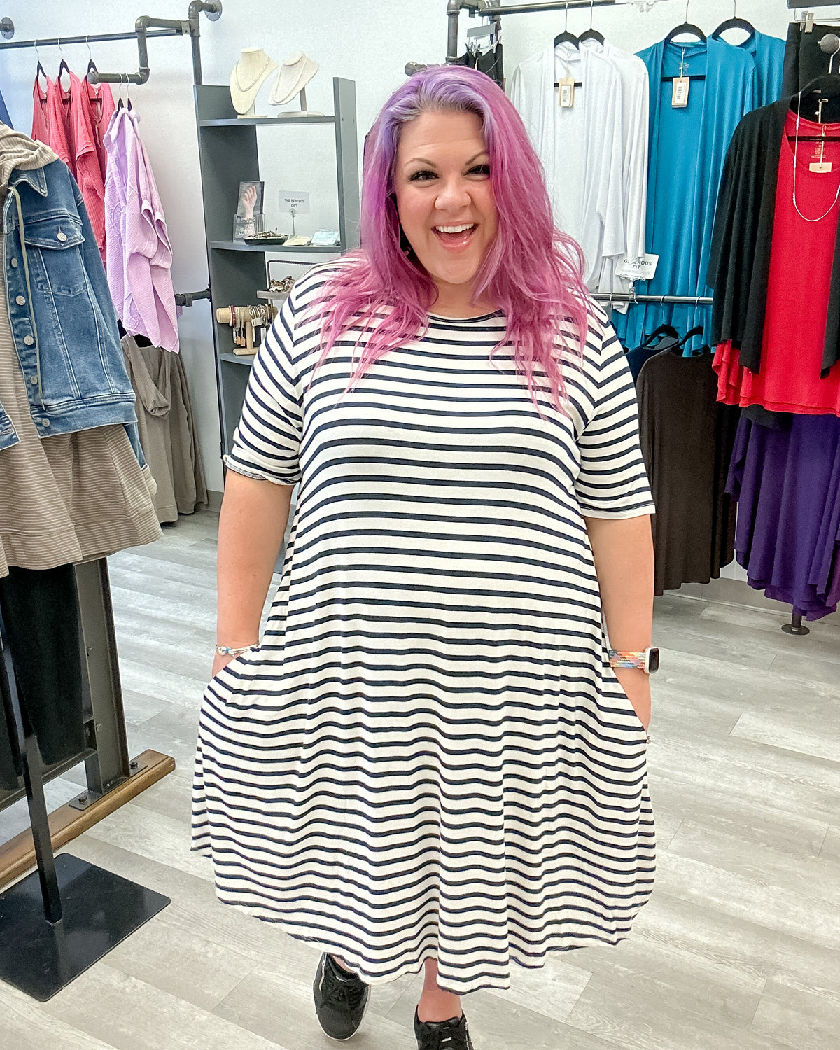 Short Sleeve Navy Striped Dress