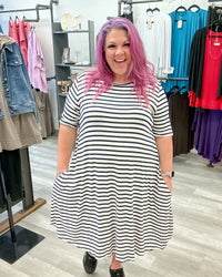 Short Sleeve Navy Striped Dress