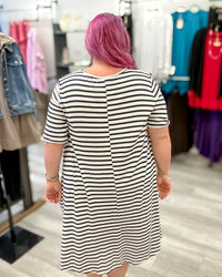 Short Sleeve Navy Striped Dress