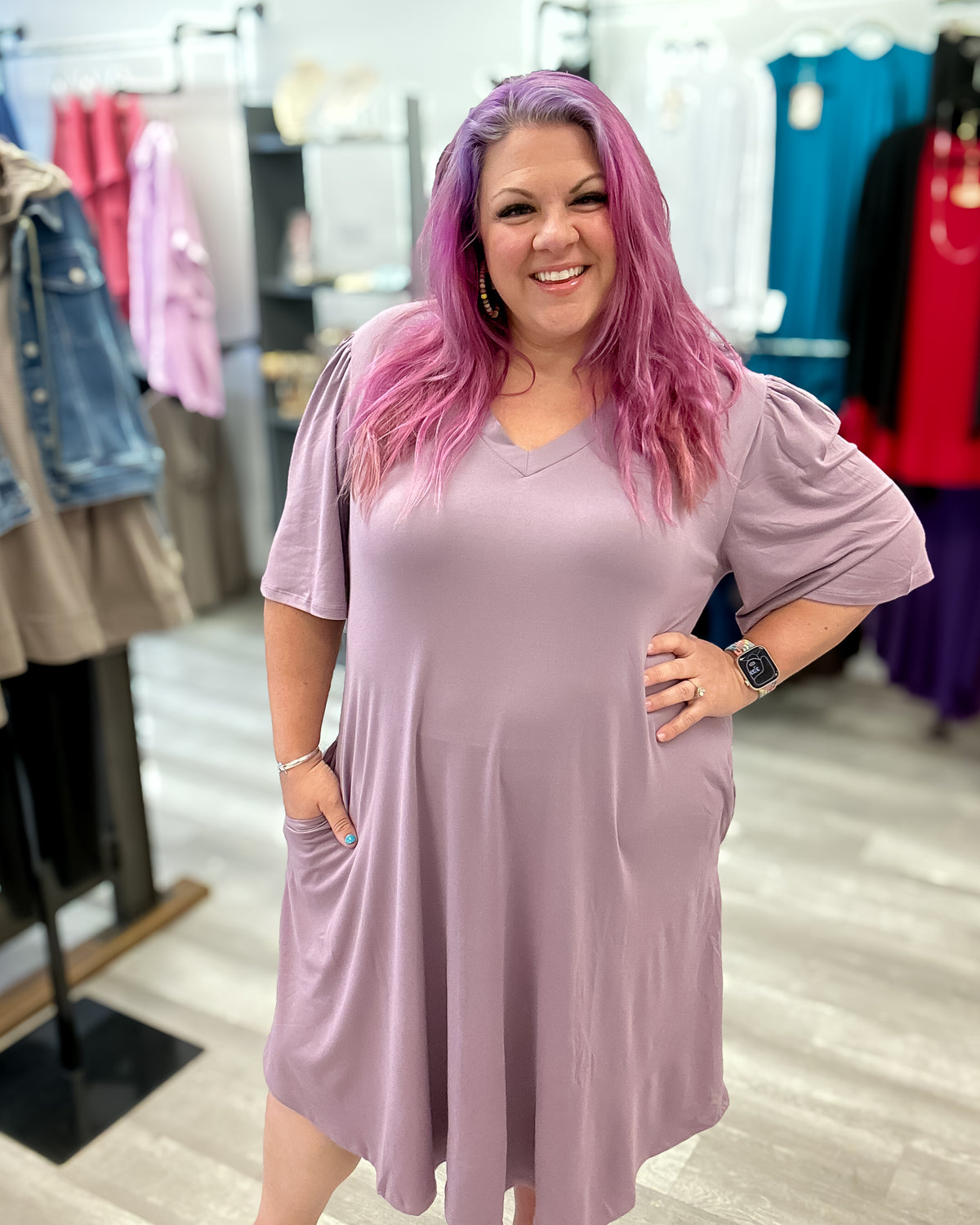 V-Neck Dress with Pockets | Lavender