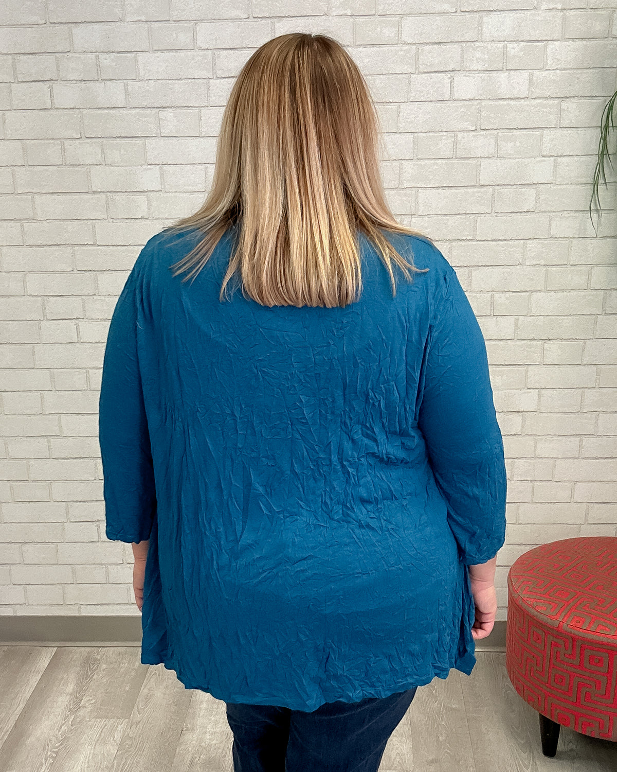 Indigo Scoop Neck Crinkle Top