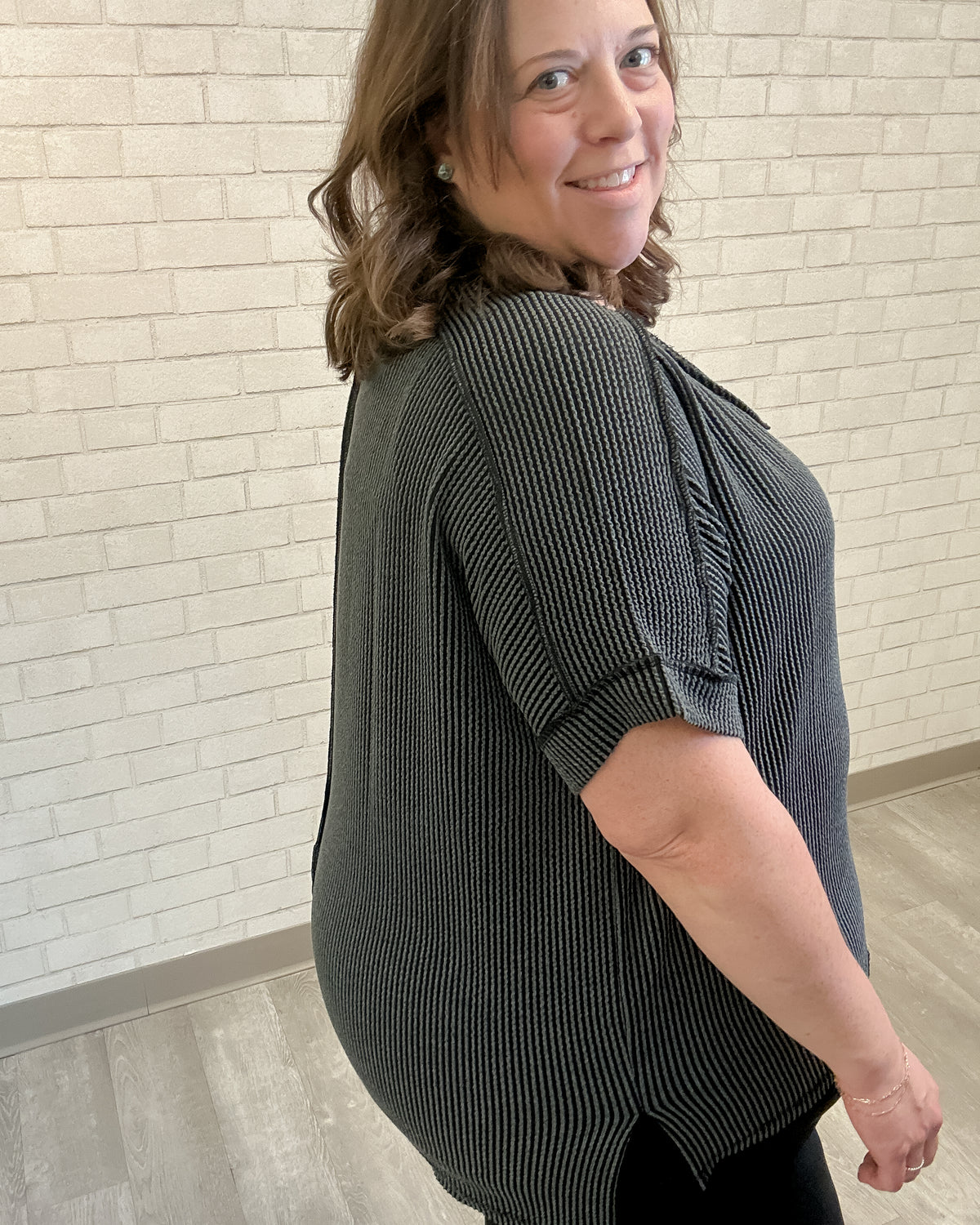 Urban Ribbed V-Neck Top | Charcoal