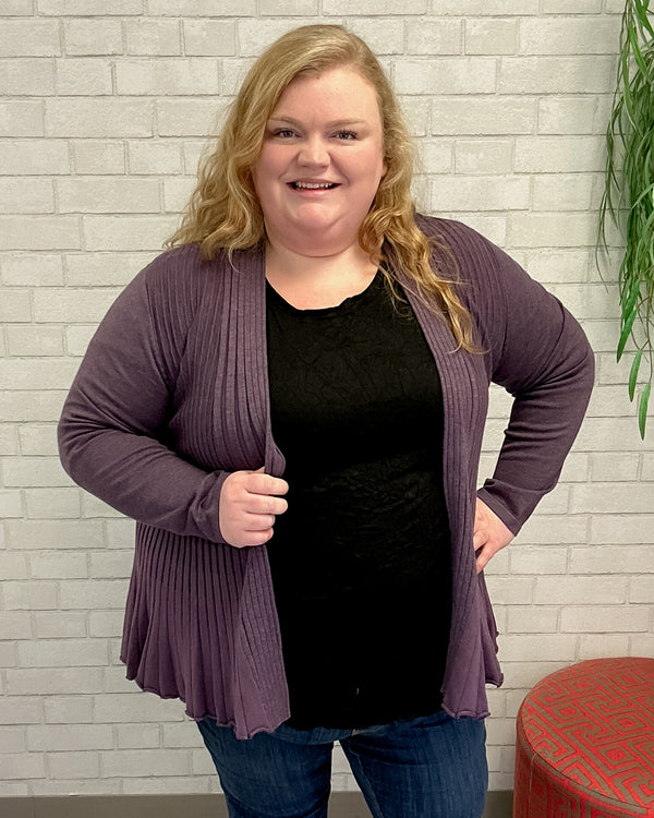 Accordion Ribbed Cardigan in Purple