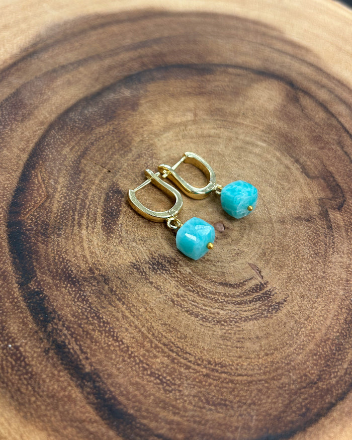Amazonite Cube Huggie Earrings