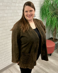 Cotton Fleece Kimono Jacket with Patch Pockets | Chocolate