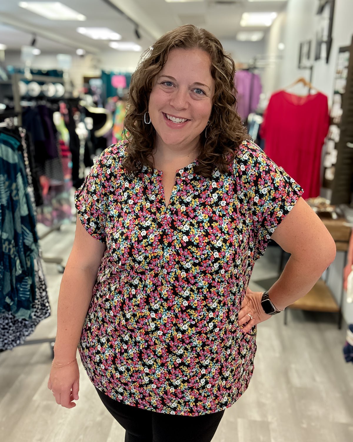 Short Sleeve Lizzy Top | Black Multi