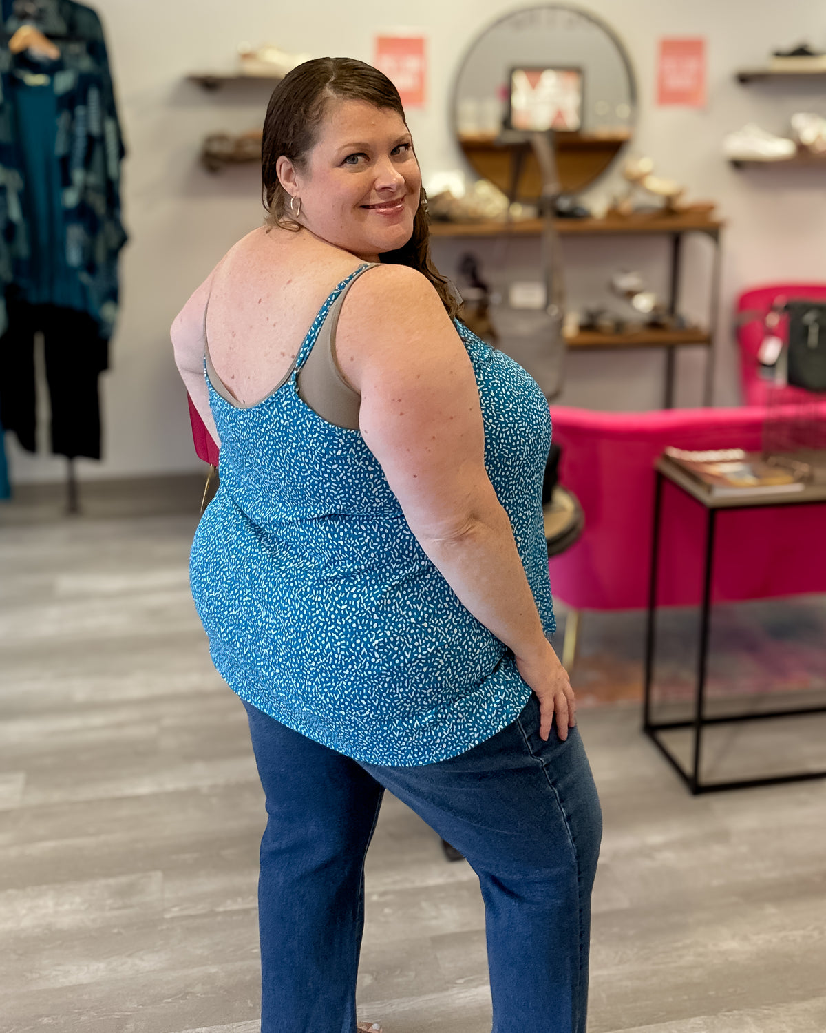 Printed Slinky Cami | Turquoise