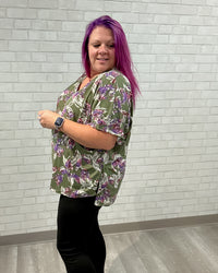 Short Sleeve Dolman Top | Olive Floral