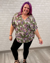 Short Sleeve Dolman Top | Olive Floral