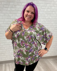 Short Sleeve Dolman Top | Olive Floral