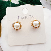 CZ-Halo Pearl Stud Earrings