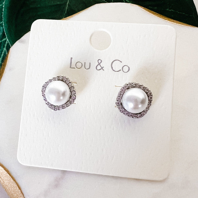 CZ-Halo Pearl Stud Earrings