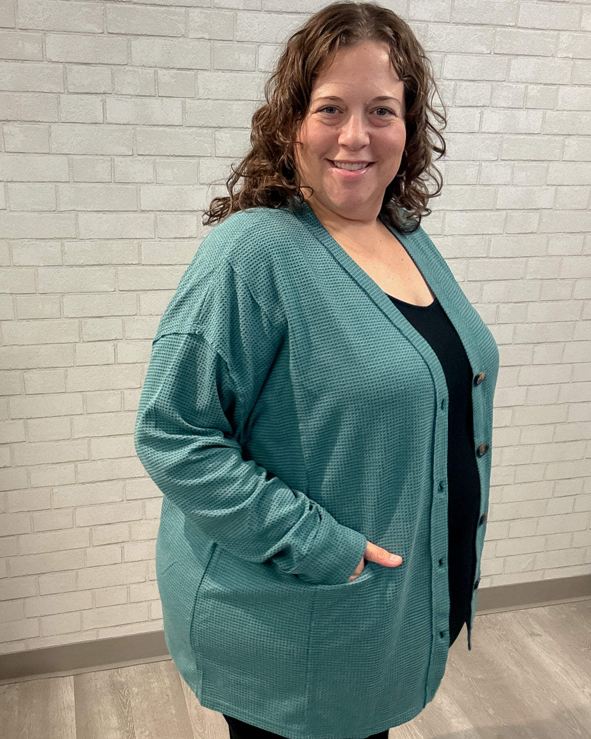 Thermal Knit Cardigan | Jewel Green