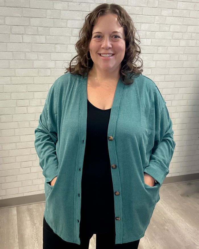 Thermal Knit Cardigan | Jewel Green