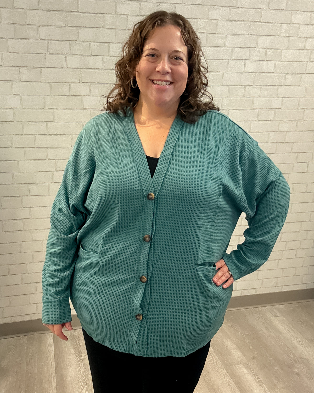 Thermal Knit Cardigan | Jewel Green