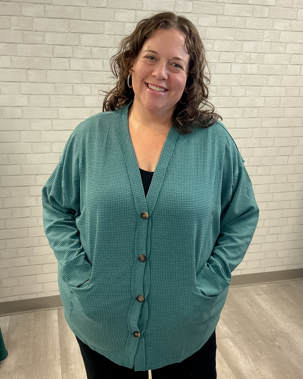 Thermal Knit Cardigan | Jewel Green