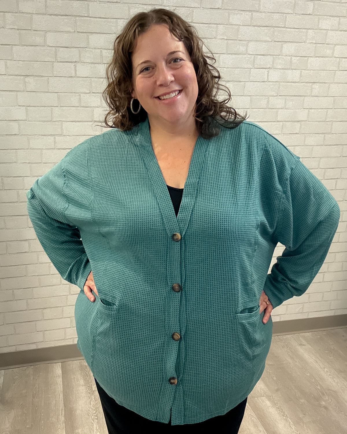 Thermal Knit Cardigan | Jewel Green