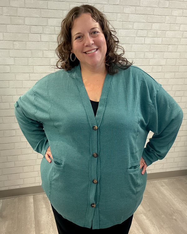 Thermal Knit Cardigan | Jewel Green