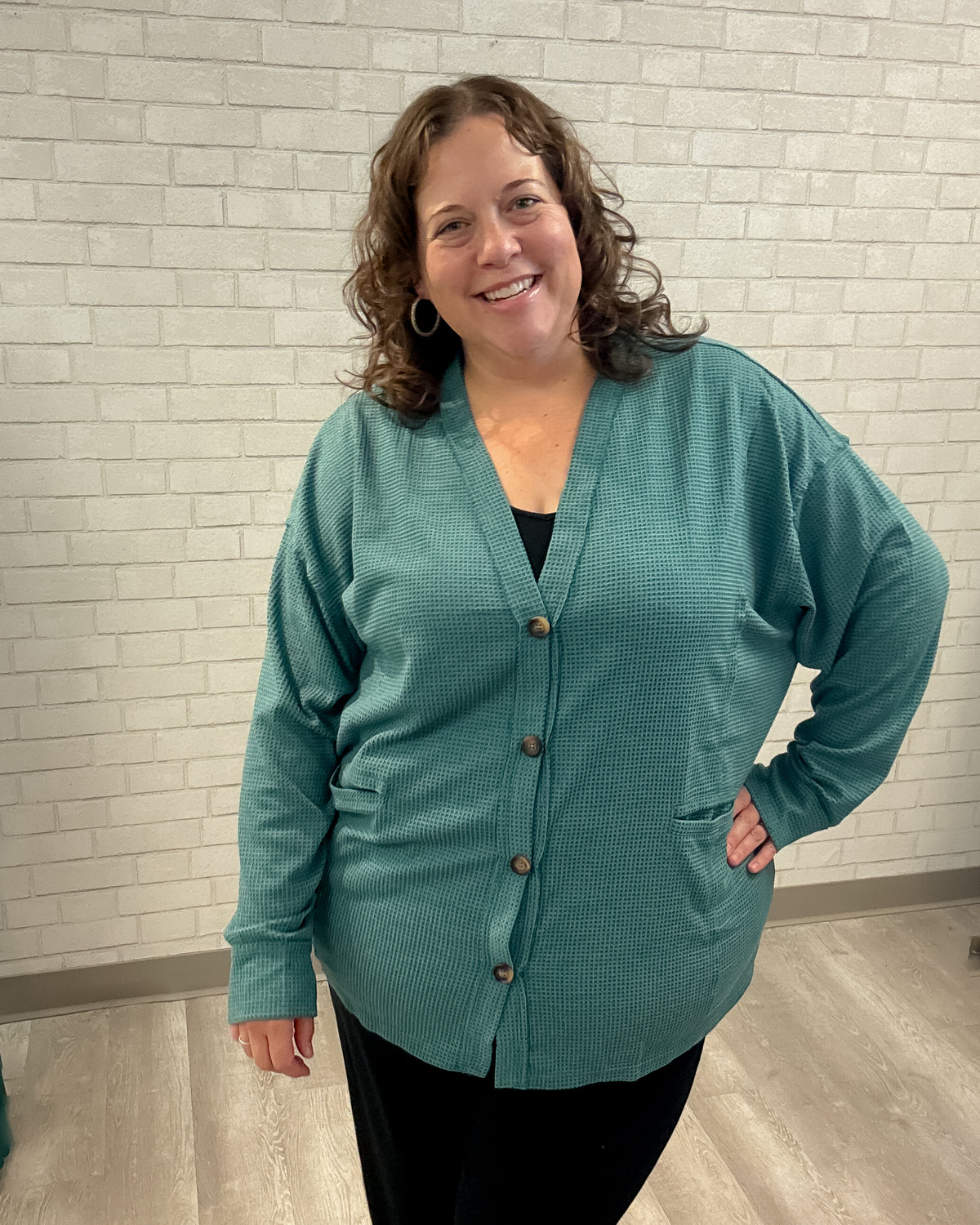 Thermal Knit Cardigan | Jewel Green