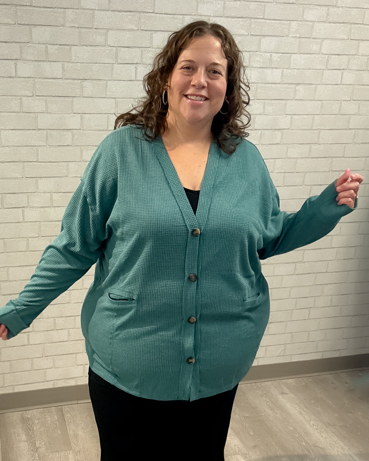 Thermal Knit Cardigan | Jewel Green