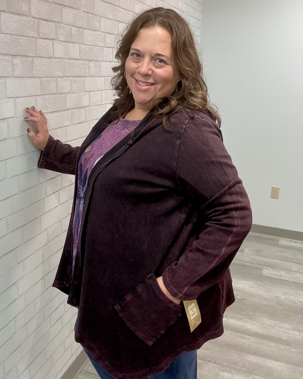 Cascading Thermal Hooded Cardigan | Wine