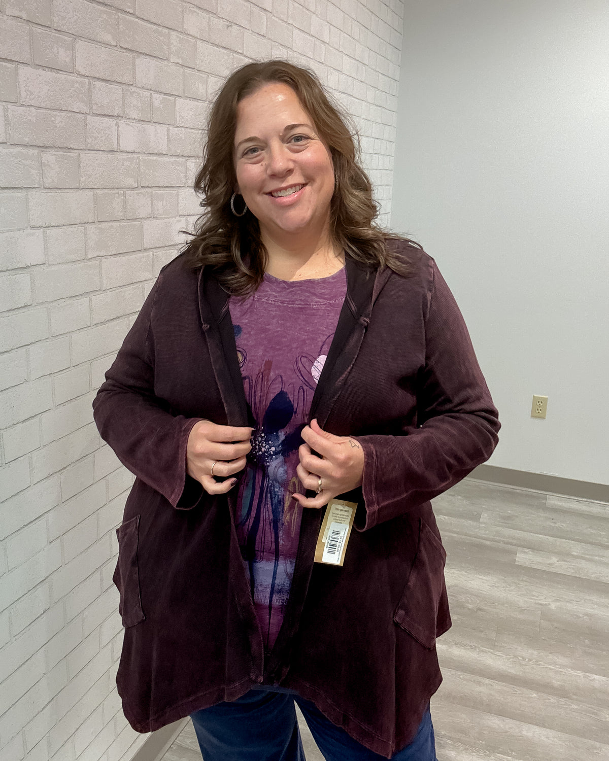 Cascading Thermal Hooded Cardigan | Wine