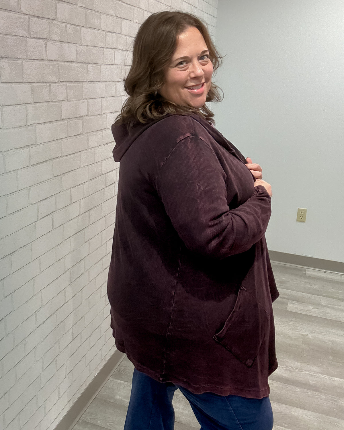 Cascading Thermal Hooded Cardigan | Wine