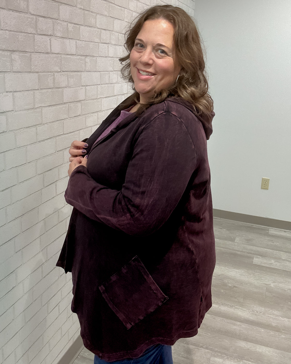 Cascading Thermal Hooded Cardigan | Wine
