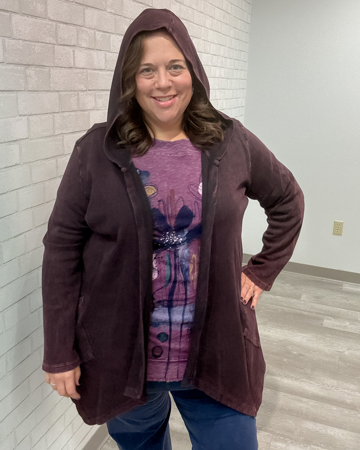 Cascading Thermal Hooded Cardigan | Wine