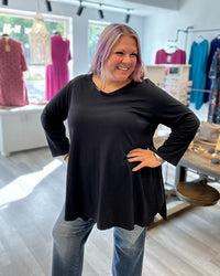 V-Neck A-Line Cotton Tunic | Black