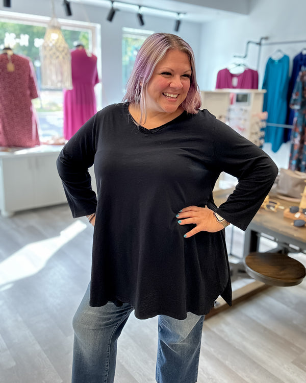 V-Neck A-Line Cotton Tunic | Black