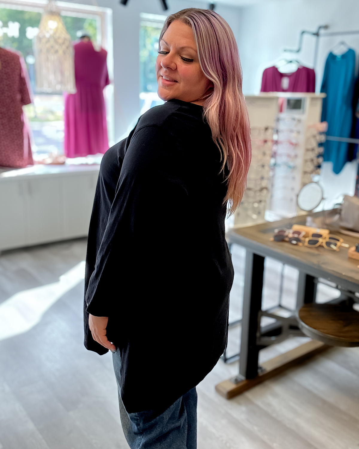 V-Neck A-Line Cotton Tunic | Black