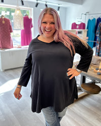 V-Neck A-Line Cotton Tunic | Black