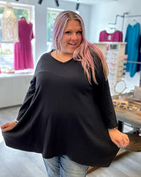 V-Neck A-Line Cotton Tunic | Black