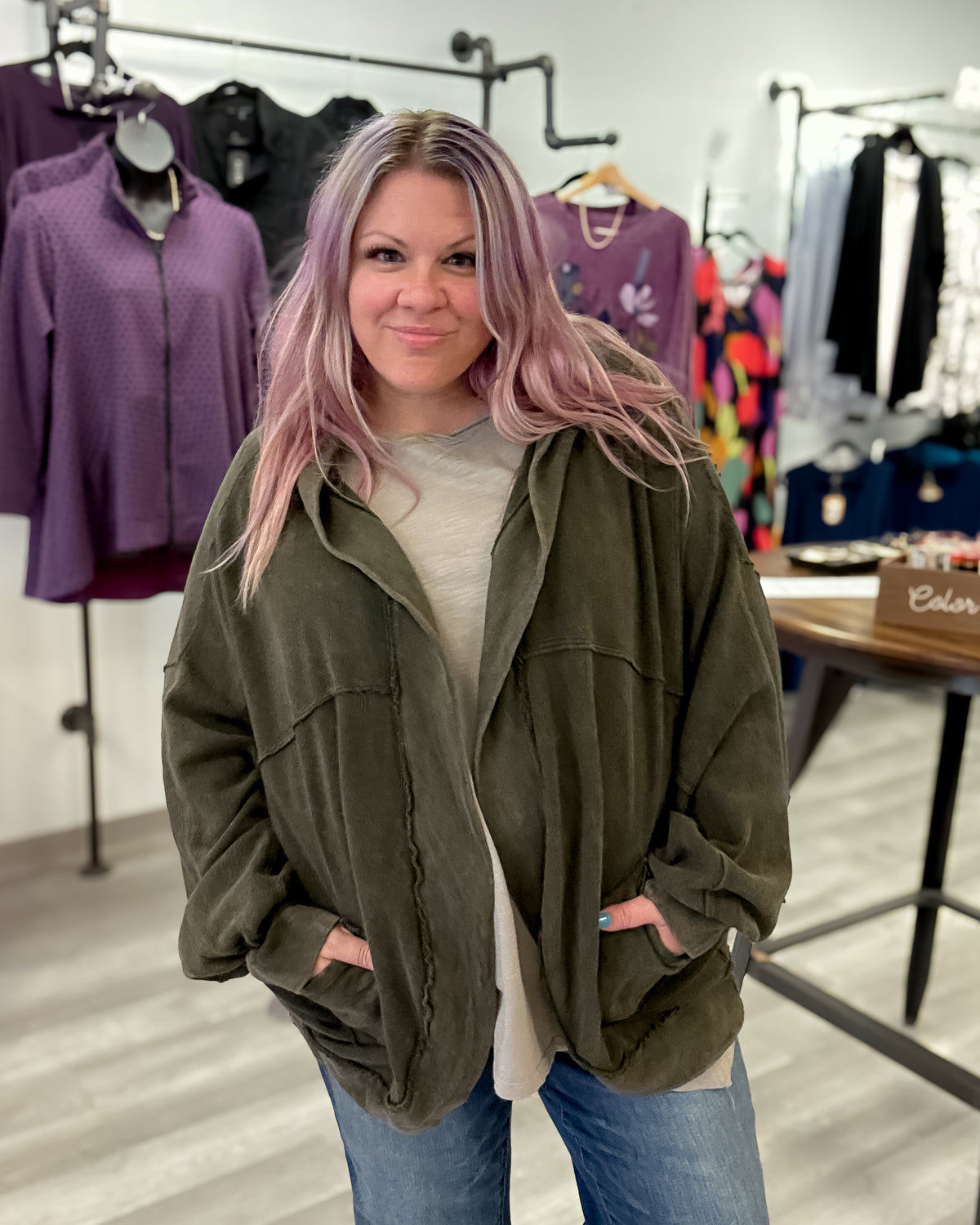 Mineral Wash Hooded Cocoon Cardigan | Olive
